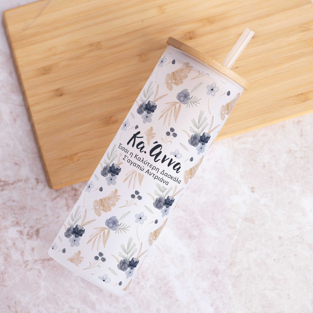 Best teacher Flowers Pattern - Skinny Frosted Glass Tumbler - GOTShirts