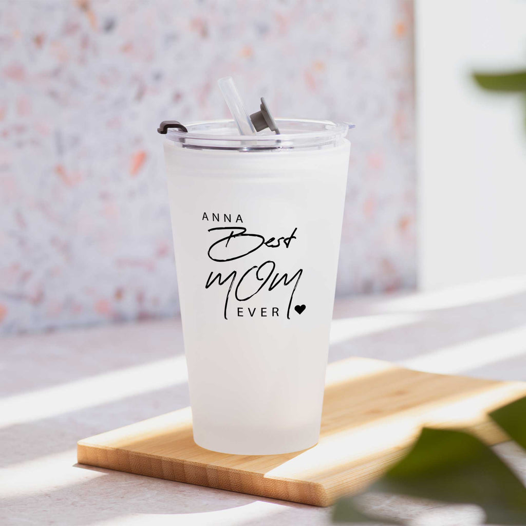 Best Mom -  Frosted Glass Tumbler With Straw