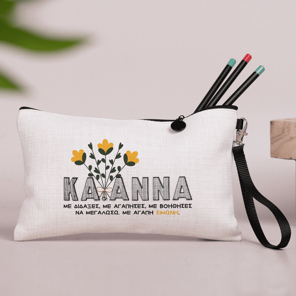 Yellow Flowers Teacher - Linen Pencil Case - GOTShirts