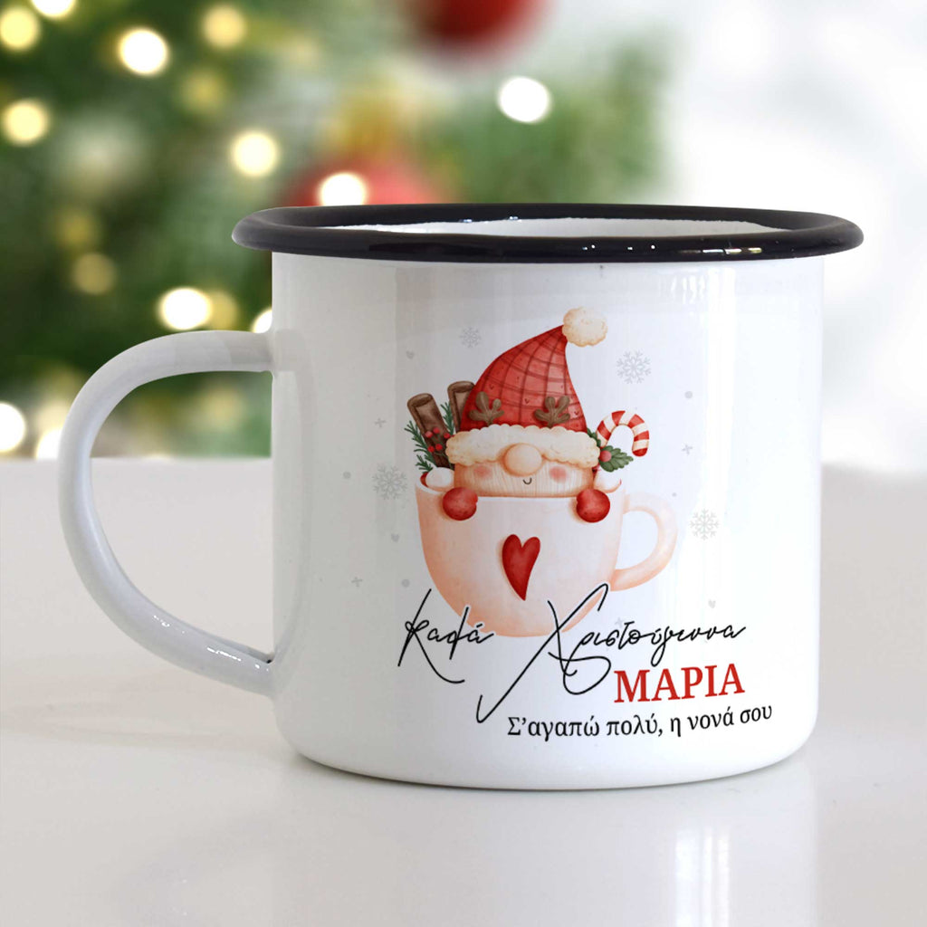 Hot Chocolate Red Gnome - Christmas S/Steel Enamel Mug - GOTShirts