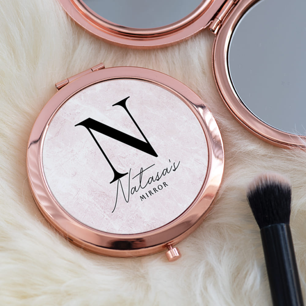 Name & Letter Pink Marble - Compact Mirror