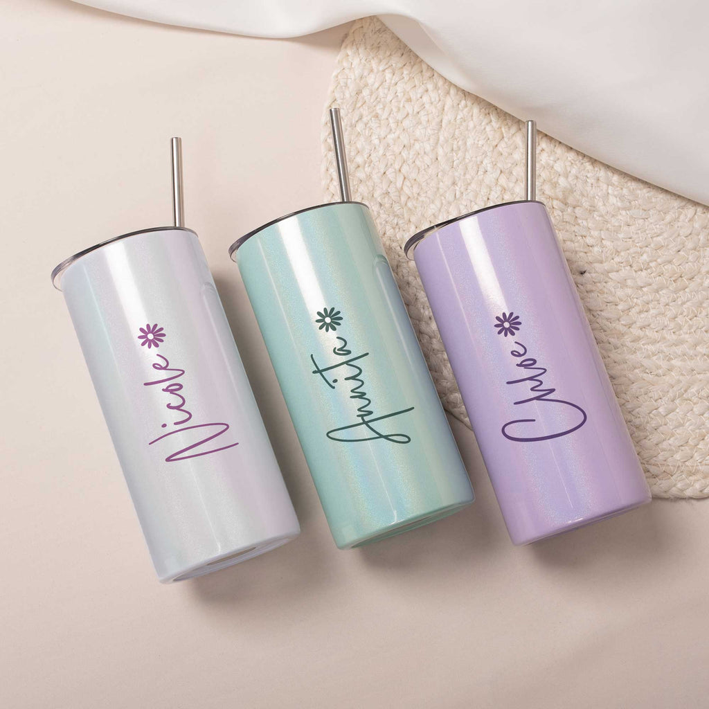 Name Flower - Sparkly Holographic Skinny Tumbler - GOTShirts