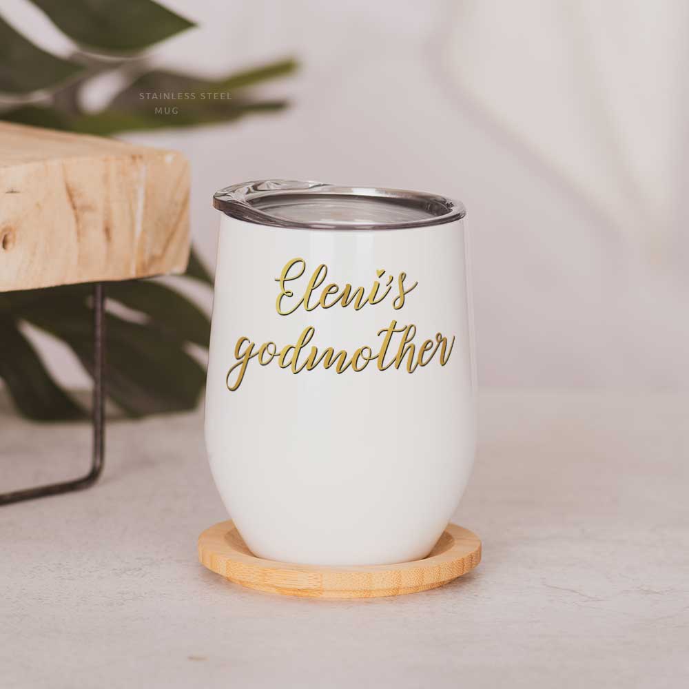 Godmother, Gold Letters - Stainless Steel White Mug