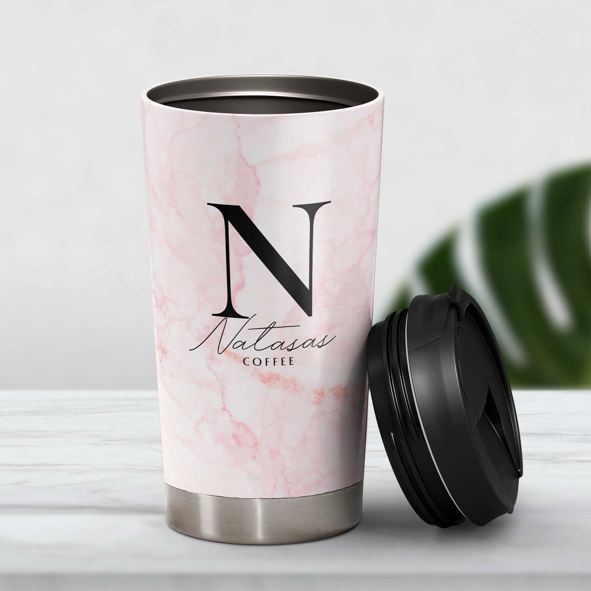 Pink Marble Name - Stainless Steel Travel Mug - GOTShirts