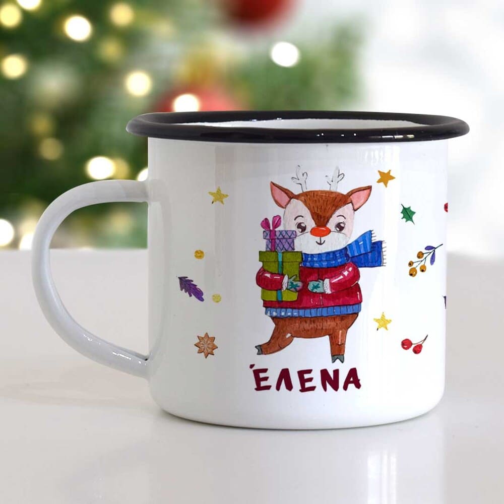 Christmas S/Steel Enamel Mug - Reindeer