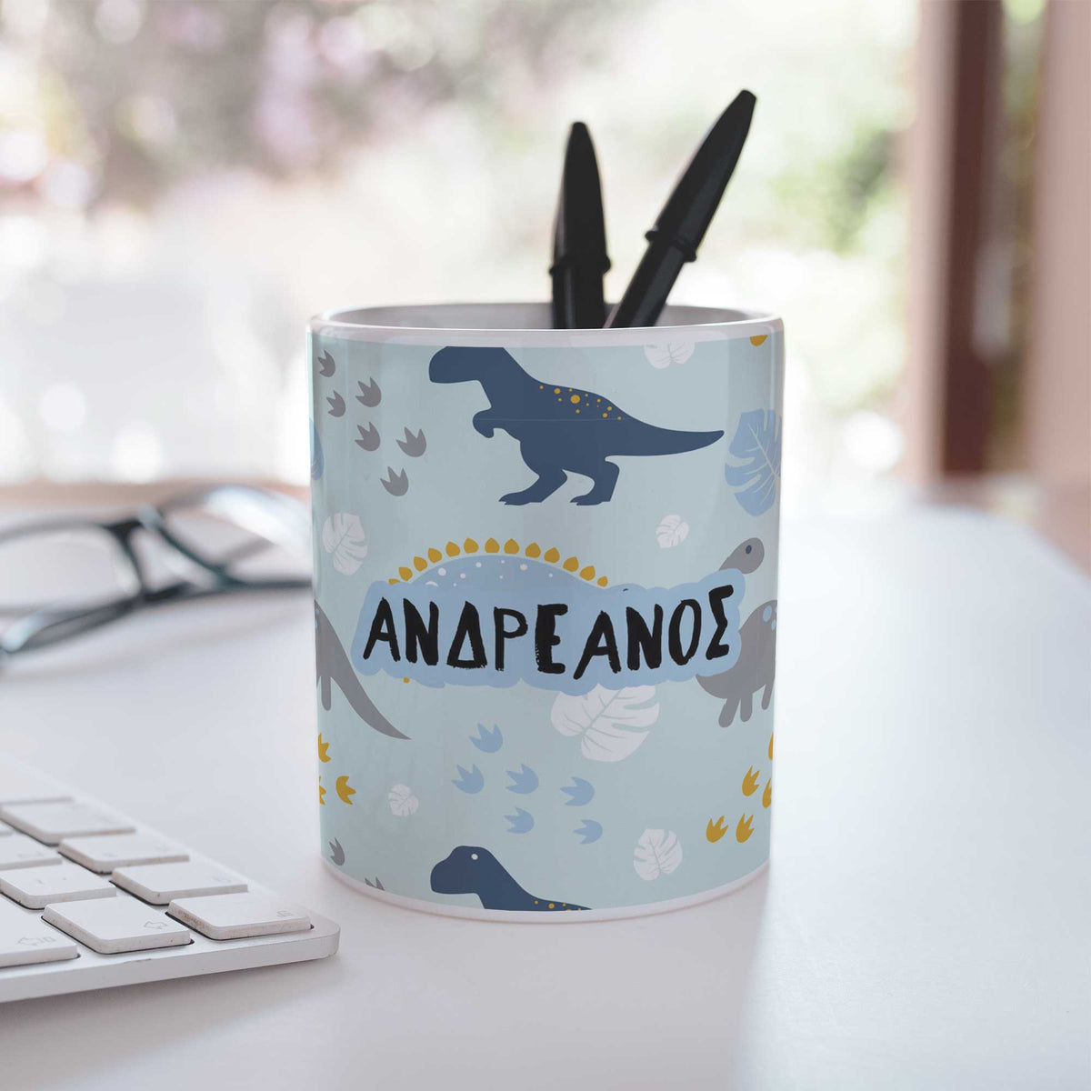 Blue Dinosaur Pattern - Ceramic Pencil Holder - GOTShirts