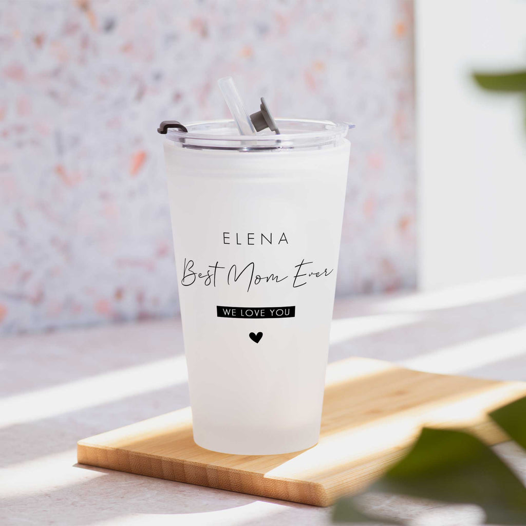 Best Mom Ever -  Frosted Glass Tumbler With Straw