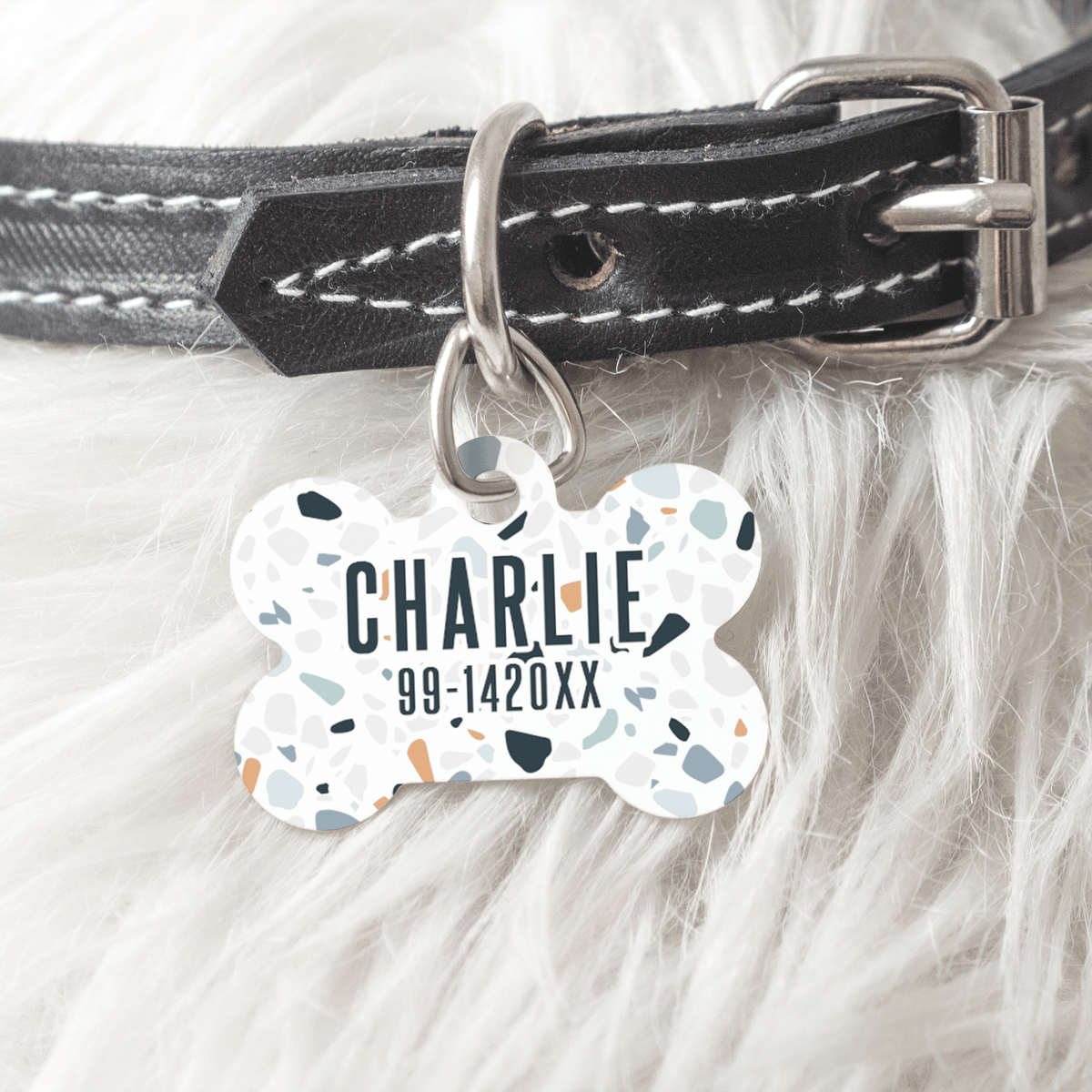 Blue Terrazzo - Metallic Pet Bone Tag - GOTShirts