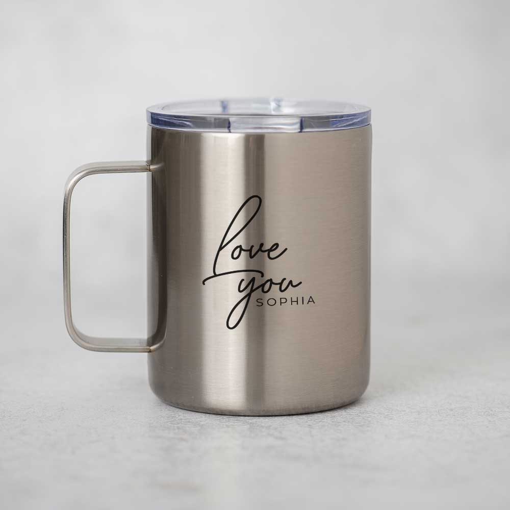Love you - Silver Stainless Steel Mug With Handle