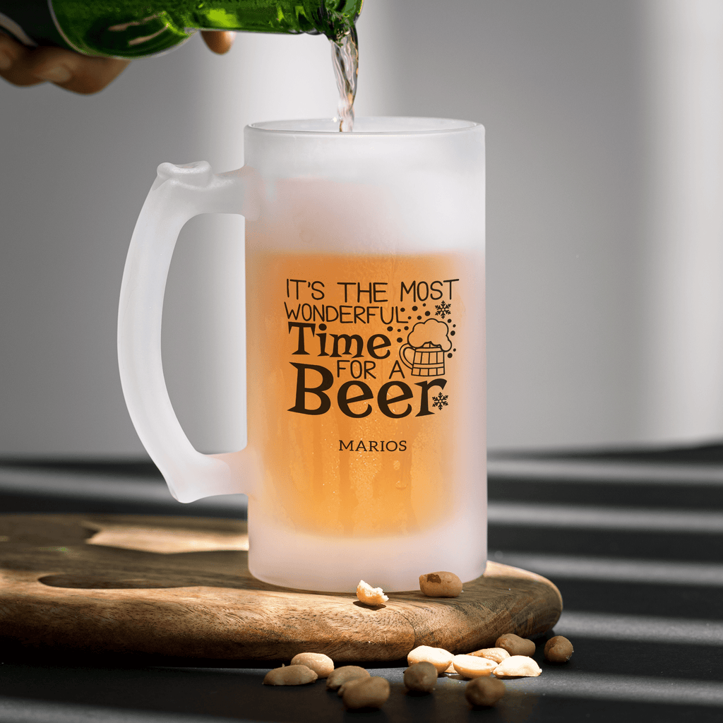 Most Wonderful Time For A Beer - Frosted Beer Glass - GOTShirts
