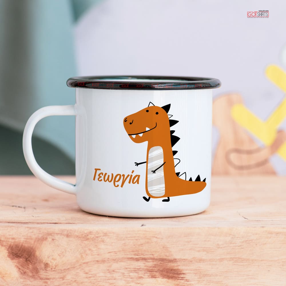 Orange Dinosaur - Stainless Steel Enamel Mug - GOTShirts