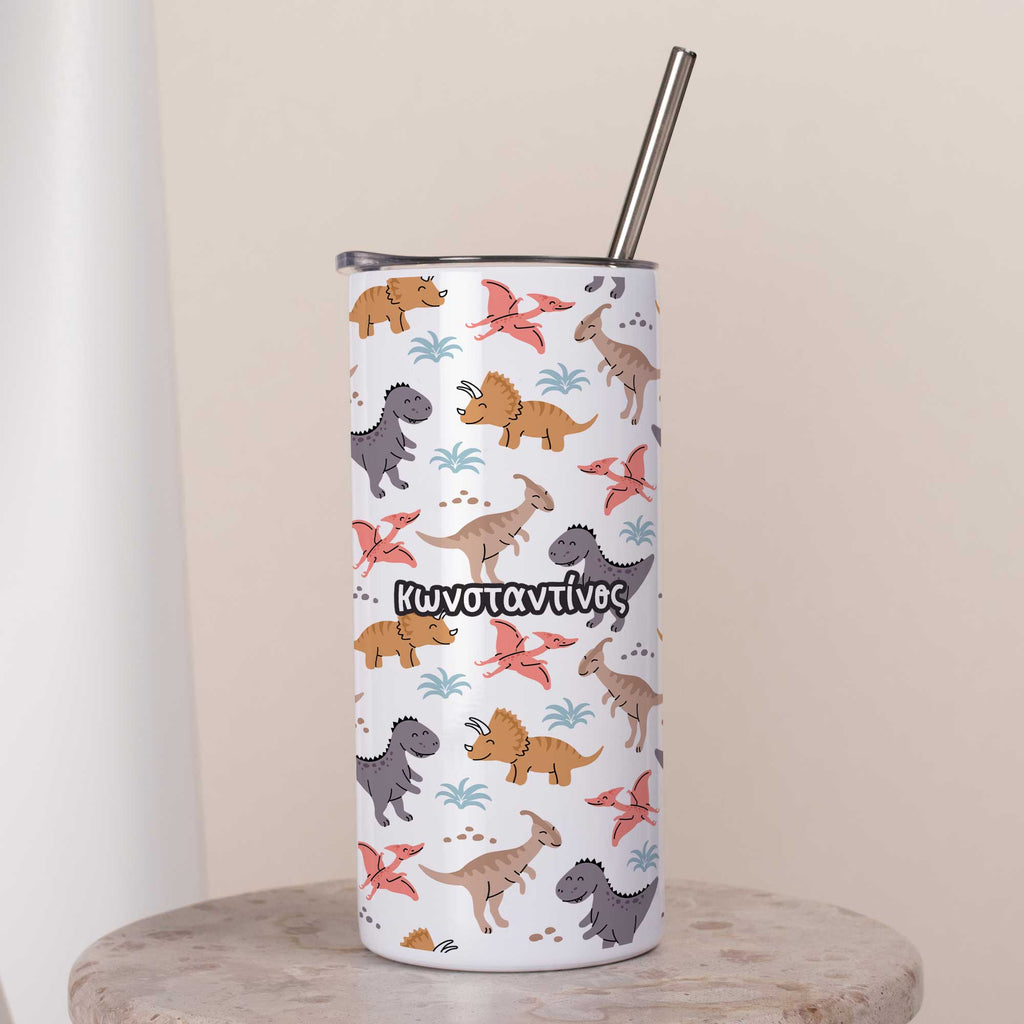Dinosaur Pattern - White Skinny Tumbler 16oz - GOTShirts