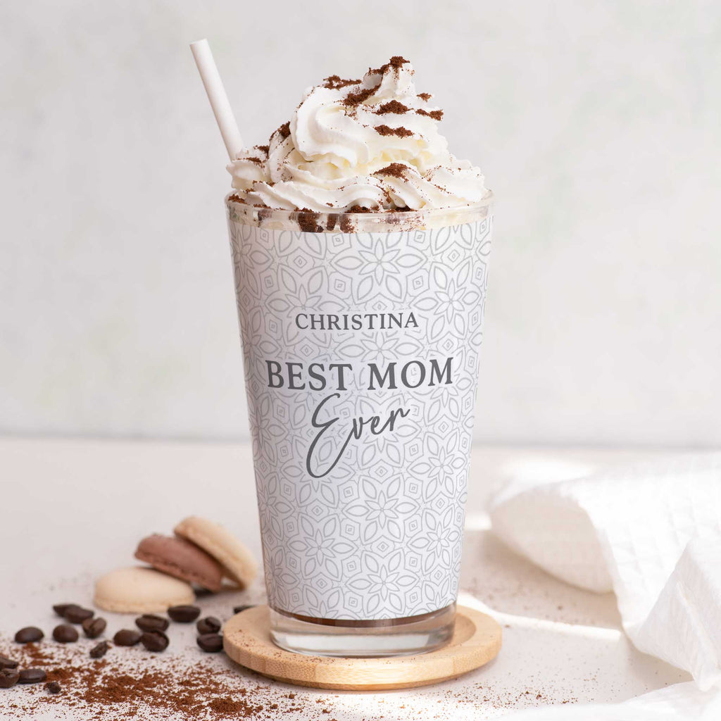 Best Mom Ever Gray Pattern - Glass Latte Mug