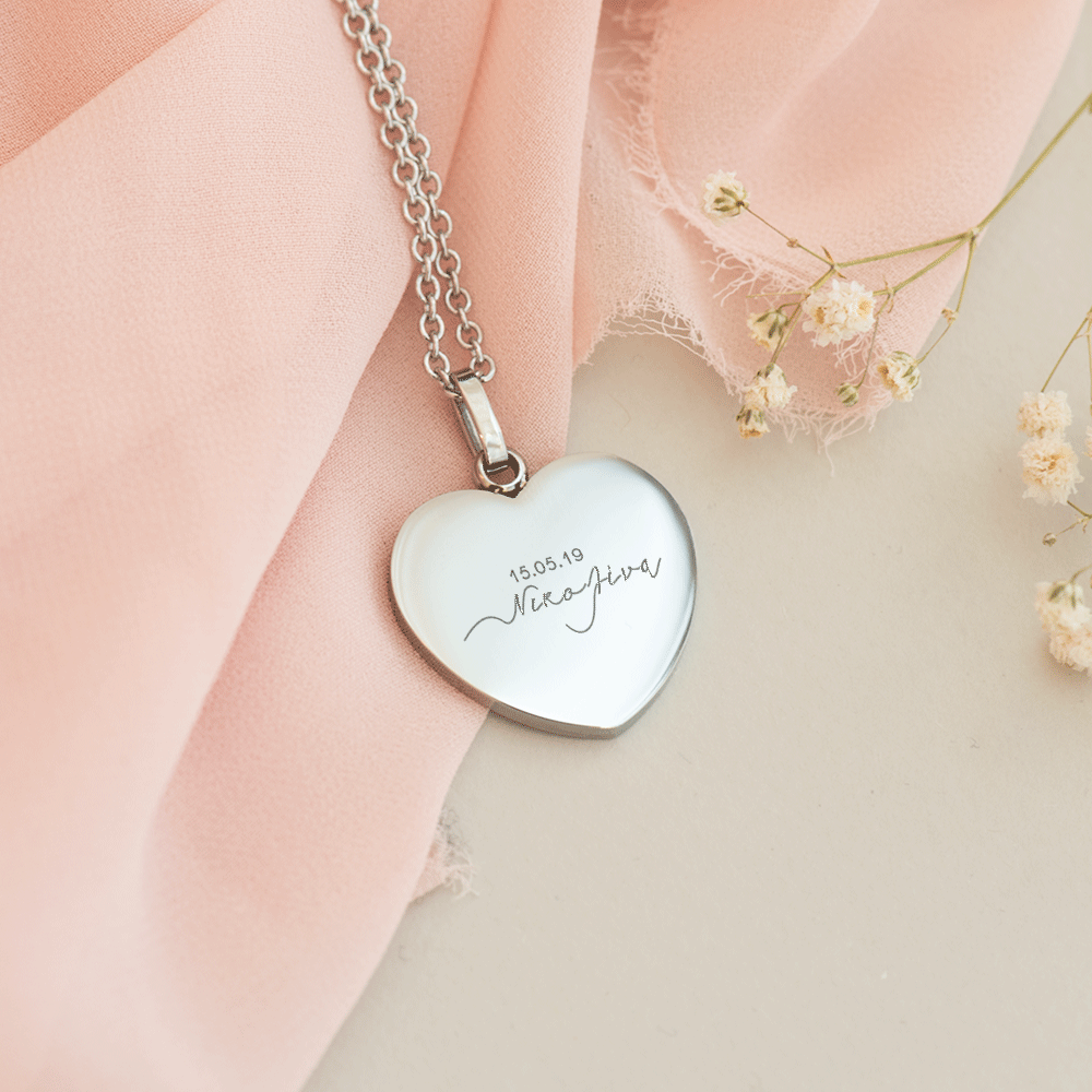Name & Date - Heart Necklace (Engraved)