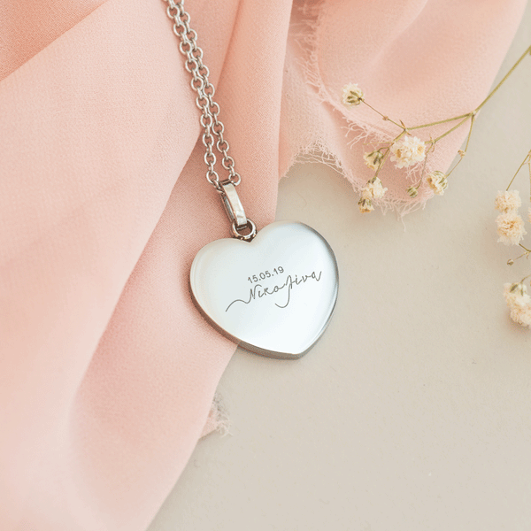 Name & Date - Heart Necklace (Engraved)