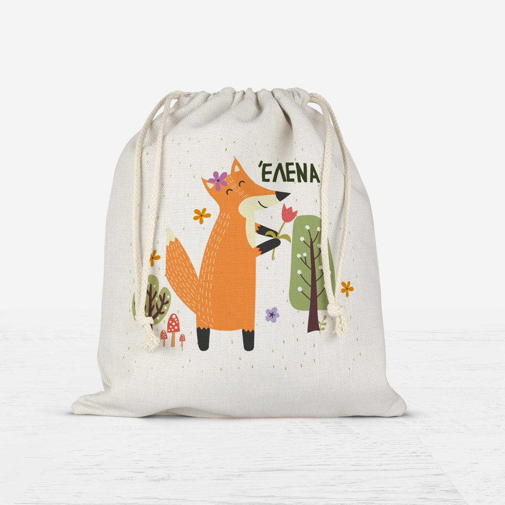Happy Fox - Drawstring Bag Linen