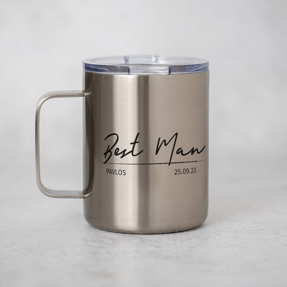Best Man - Silver Stainless Steel Mug With Handle - GOTShirts