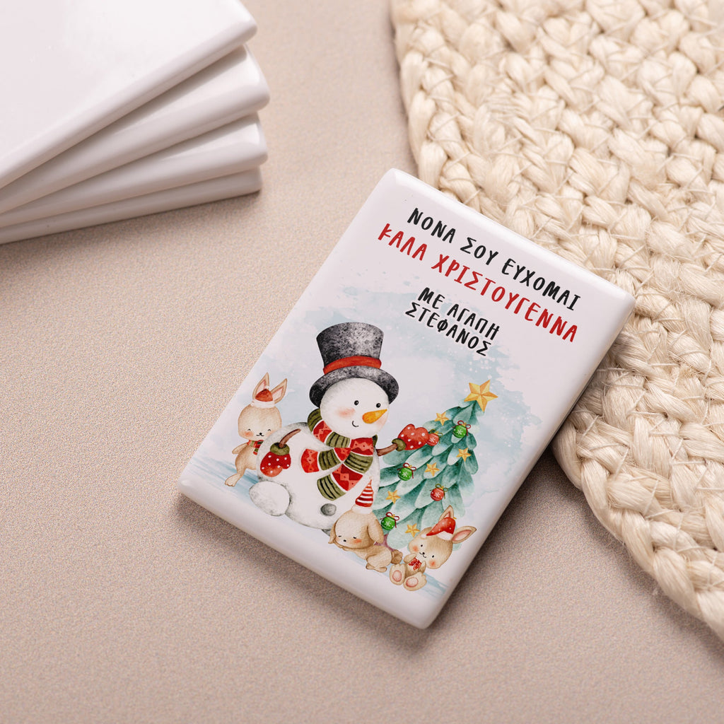 Snowman & Bunnies - Ceramic Magnet - GOTShirts