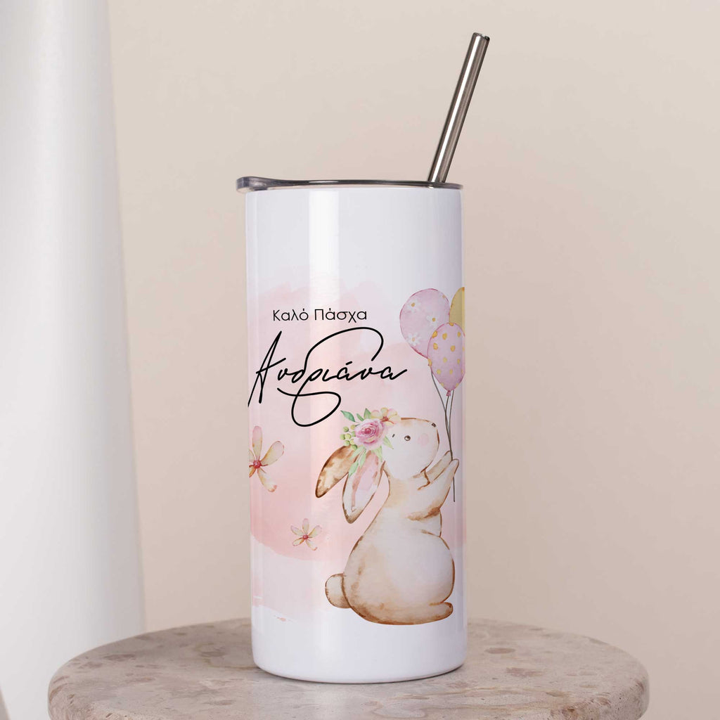 Pink Easter Bunny - White Skinny Tumbler 16oz - GOTShirts