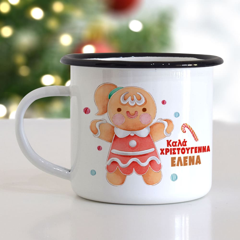 Christmas S/Steel Enamel Mug - Red Gingerbread Girl