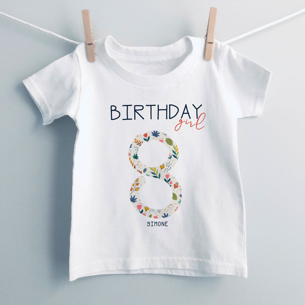 Floral Number Birthday Girl T-Shirt