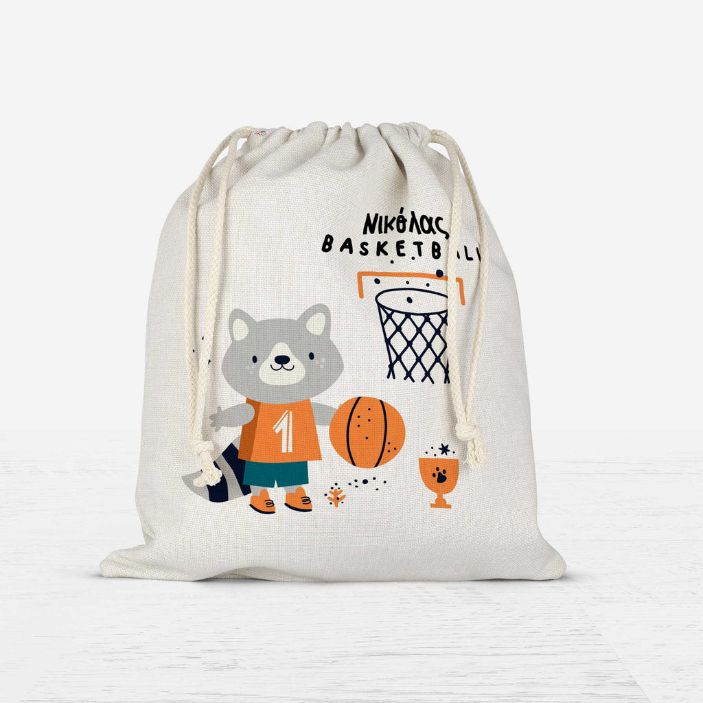 Basketball Racoon - Drawstring Bag Linen