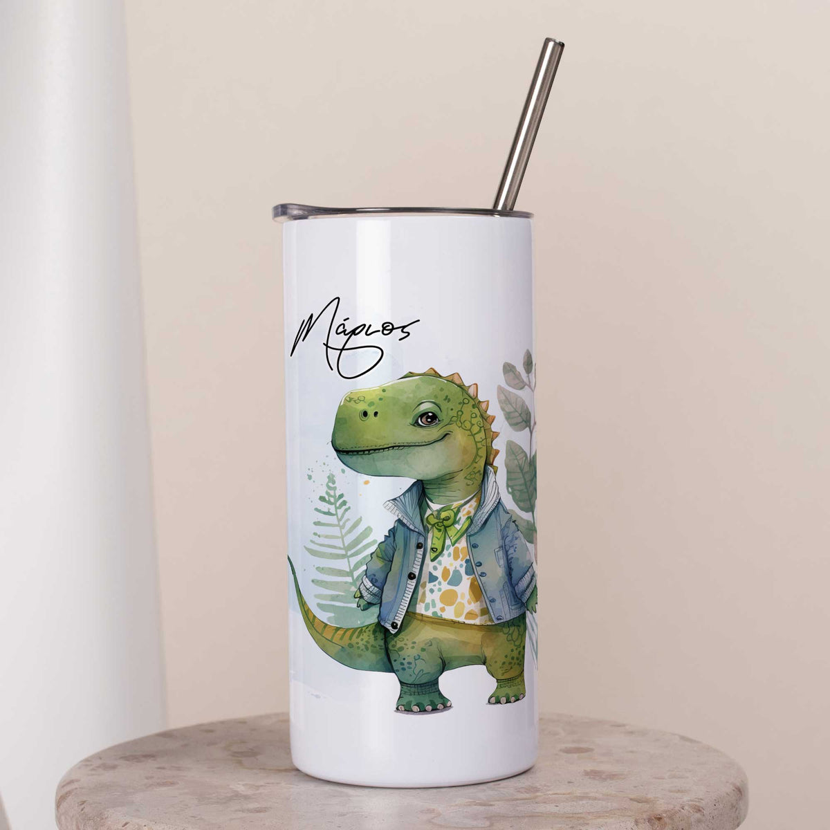 Dinosaur - White Skinny Tumbler 16oz - GOTShirts