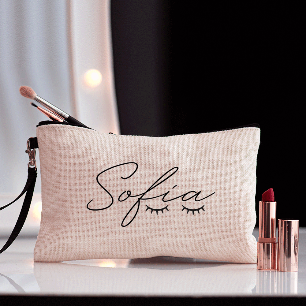 Name With Cute Lashes - Make Up Bag