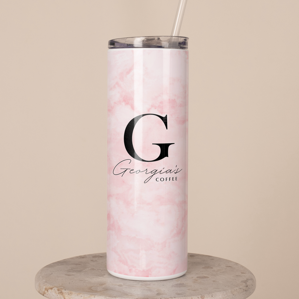 Pink Marble - Stainless Steel Skinny Tumbler With Straw
